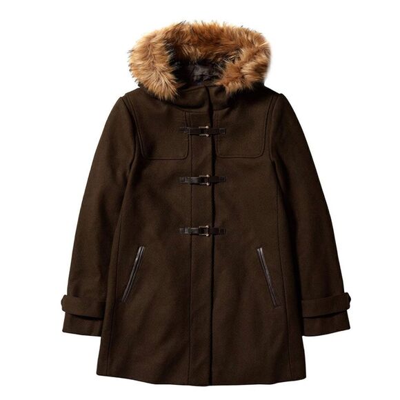 Cole Haan Women's Signature Hooded Wool Duffle Coat Brown/Loden Size 4 NWT - Picture 3 of 9